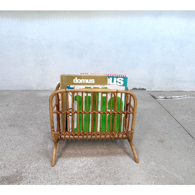 Silver Hand-Crafted Bamboo and Rattan Magazine Rack, Italy, 1950s For Sale - Image 8 of 17