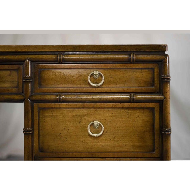 Mid 20th Century Mid Century Hollywood Regency Faux Bamboo Partner Desk by Sligh Furniture For Sale - Image 5 of 12