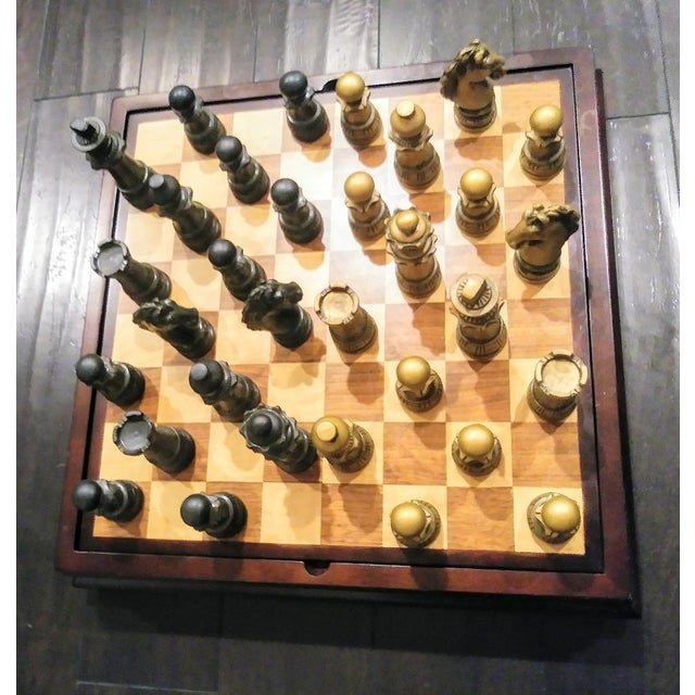 2001 Vintage Bombay Company Solid Wood 3 Games Backgammon, Chess