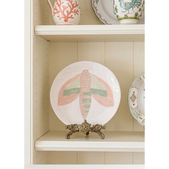 Off-white Vintage Hand-Painted Ceramic Moth Decorative Charger Plate For Sale - Image 8 of 12