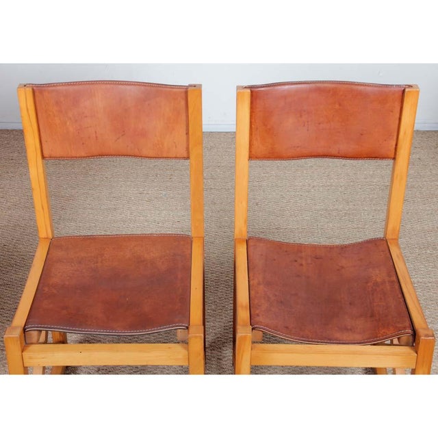 Vintage Chairs in Wood and Leather, 1980s, Set of 6 For Sale - Image 4 of 9