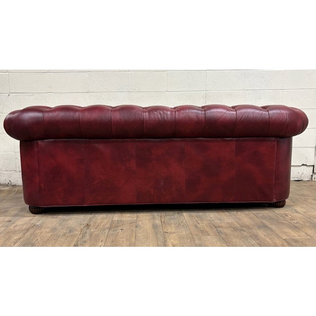 Vintage Ethan Allen Tufted Oxblood Red Leather Chesterfield Sofa For Sale - Image 12 of 16