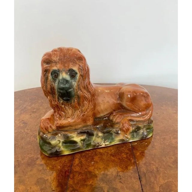 Victorian Staffordshire Lions, 1880s, Set of 2 For Sale - Image 3 of 7