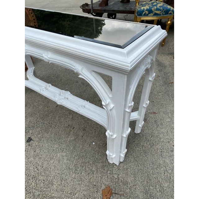 Mid-Century Modern Vintage Palm Tree Bamboo Frond White Console and Mirror - 2 Pieces For Sale - Image 3 of 10