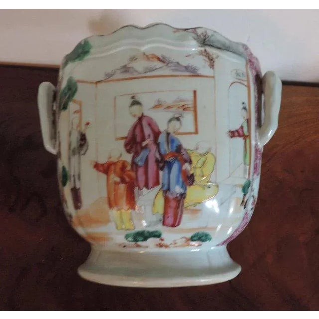 Antique 18th c. Chinese export porcelain wine cooler decorated with court scenes in a famille rose glaze. Dates from 1760....