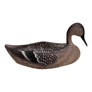 Art Deco French Hand Painted Wood Duck Decoy For Sale