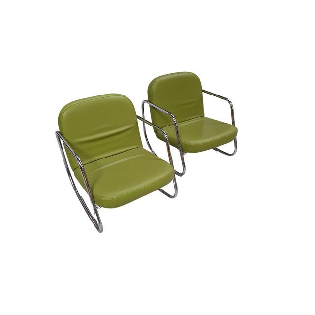 Rocking Chairs in Green Leather, Set of 2 For Sale - Image 3 of 3