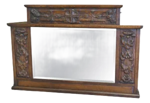 Large Arts and Crafts Carved Oak Overmantel or Wall Mirror, 1900s