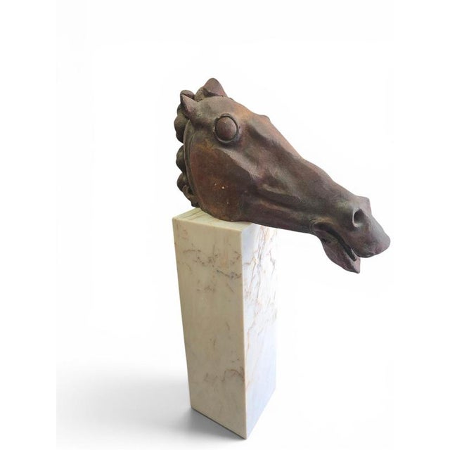 Alfredo Lanz, Classical Greek Head on Marble Base, 1970, Terracotta For Sale - Image 6 of 11