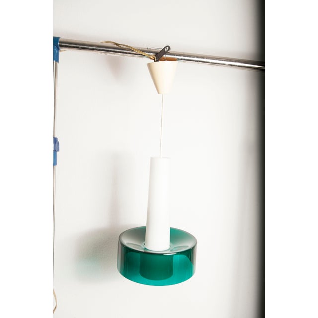 Vintage Two-Tone Pendant Light in White Opaline Glass and Green Transparent Glass, 1960s For Sale - Image 14 of 17