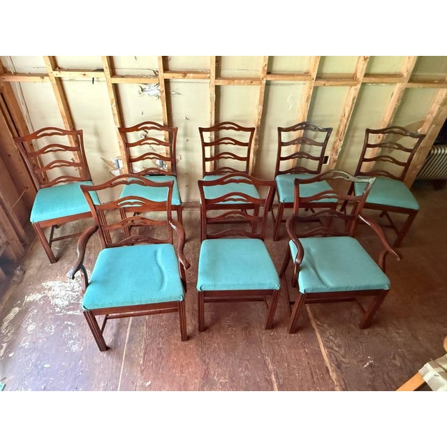 Vintage Georgian Chippendale Style Bowl Back High Ladder Back Dining Chairs. Set of 8 . Solid wood frame, made in...