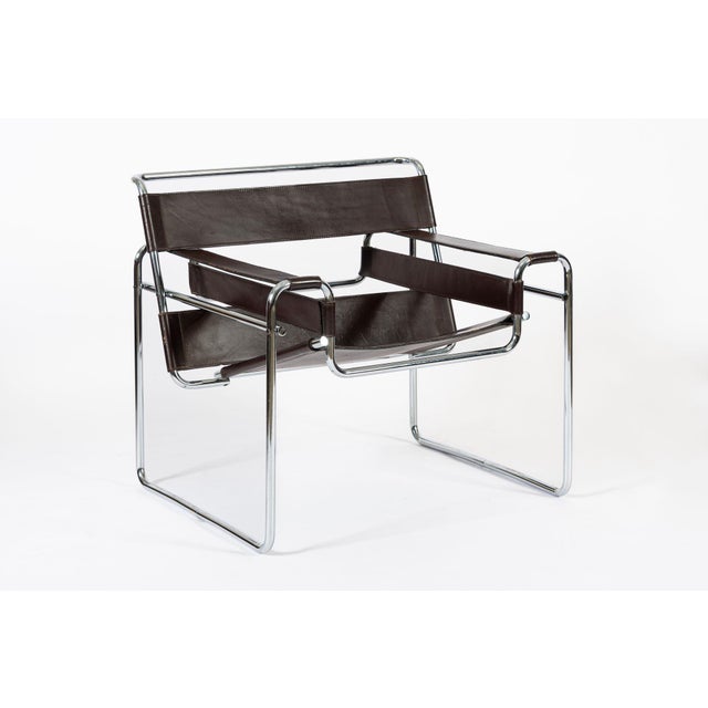 Metal Mid Century Dark Brown Leather Wassily Arm Chairs by Marcel Breuer for Knoll, Signed, 1960s For Sale - Image 7 of 13