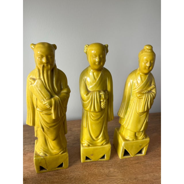 Ceramic Mid Century Taoist Immortals in Golden Yellow-Set of Five Figures For Sale - Image 7 of 12