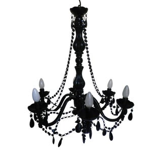 Black Baroque Chandelier in Polymer with Crystal Drops, 1990s For Sale