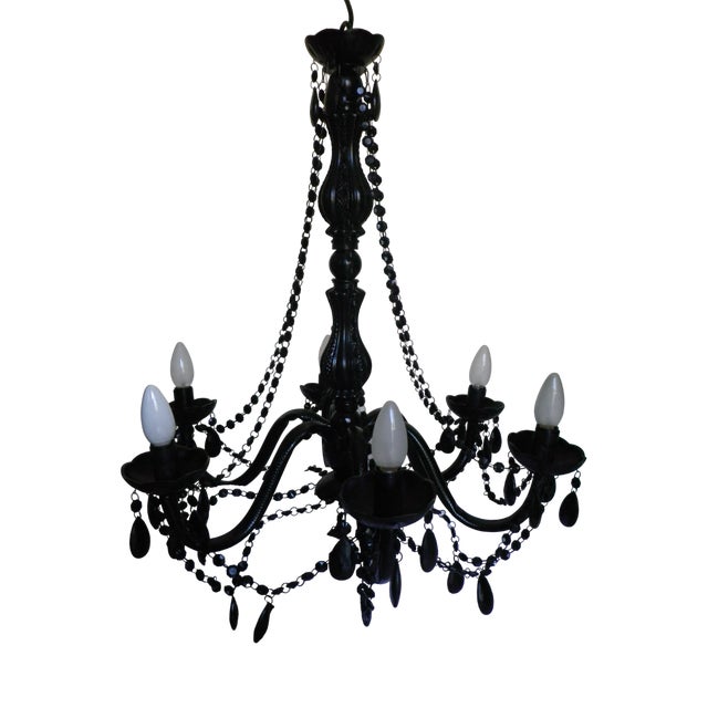 Black Baroque Chandelier in Polymer with Crystal Drops, 1990s For Sale