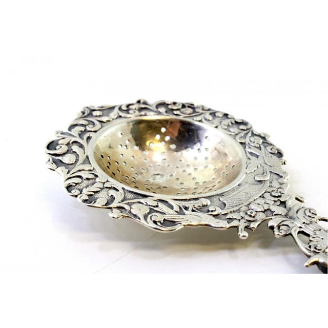 Silver Tea Strainer with Reliefs, Applications and Caravel Cut-Out Handle For Sale - Image 5 of 8