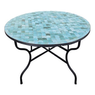 48" Handcrafted All Emerald Moroccan Mosaic Table, Fish Scale Style For Sale