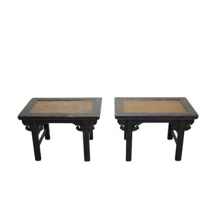 Pair of Rattan Top Side Tables For Sale