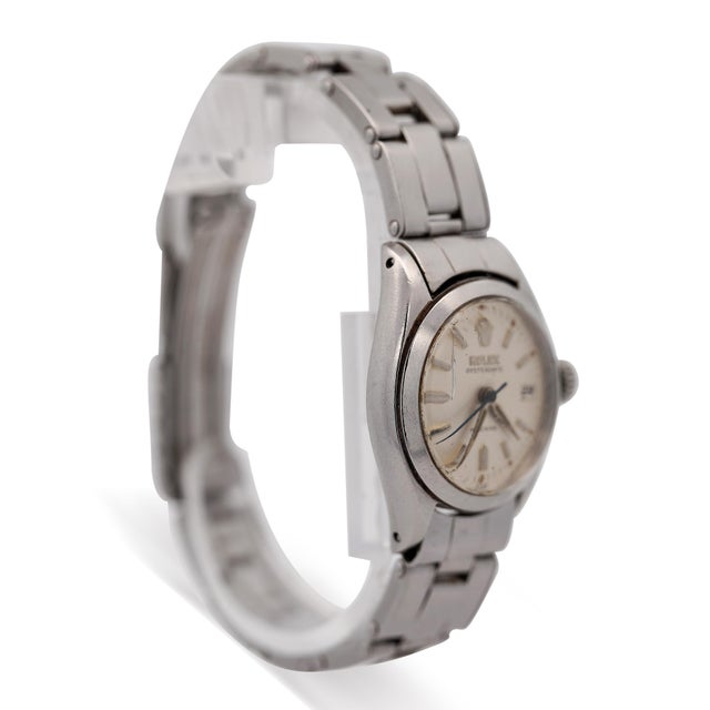 Art Deco Vintage Rolex Oysterdate Precision 6406 Steel Cream Dial 1960s 24mm Ladies Watch For Sale - Image 3 of 5