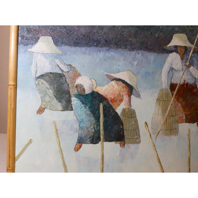 Asian 1980s Original Vintage v. Chaiduang Thai Impressionism Ladies Fishing Oil Painting Art For Sale - Image 3 of 11