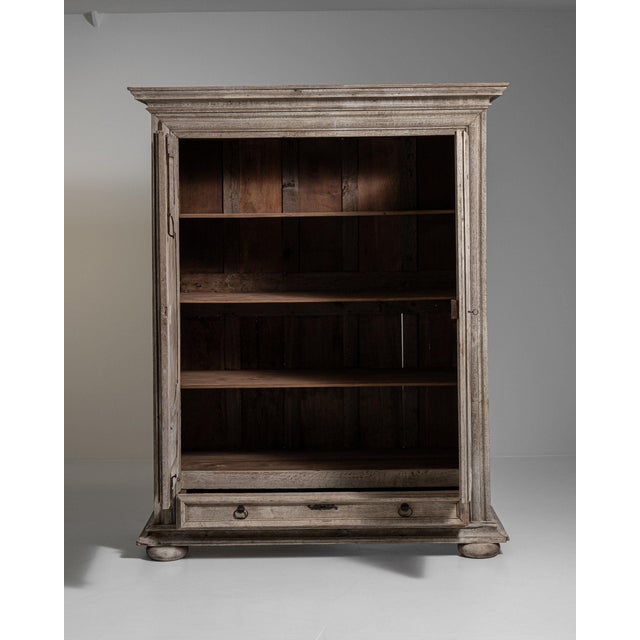 Early 19th Century 1800-1809 France Weathered Pale Grey Painted Oak Armoire For Sale - Image 5 of 11