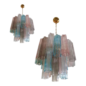 Contemporary Murano Glass Sputnik Chandelier Multicolors, Mazzega Style - a Pair