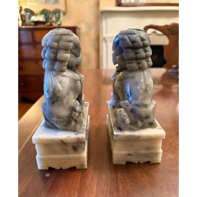 Early 20th Century Pair of Soapstone Foo Dogs For Sale - Image 5 of 5