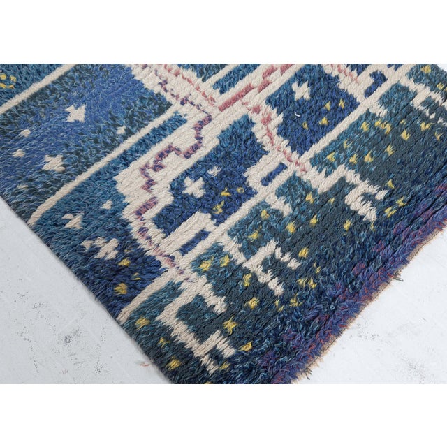 Mid-Century Modern Doris Leslie Blau Mid-20th Century Swedish Navy, Red Handmade Pile Rug For Sale - Image 3 of 9