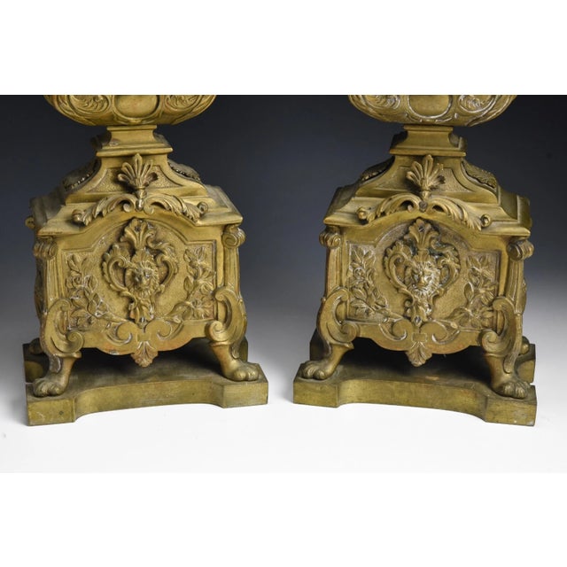 Regence Style Antique Bronze Chenets Firedogs Andirons For Sale - Image 4 of 8