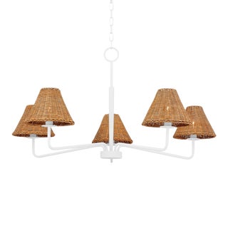 Mitzi Issa 6-Light Chandelier with Rattan Shades, Textured White For Sale