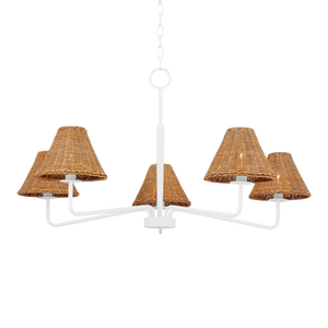 Mitzi Issa 6-Light Chandelier with Rattan Shades, Textured White