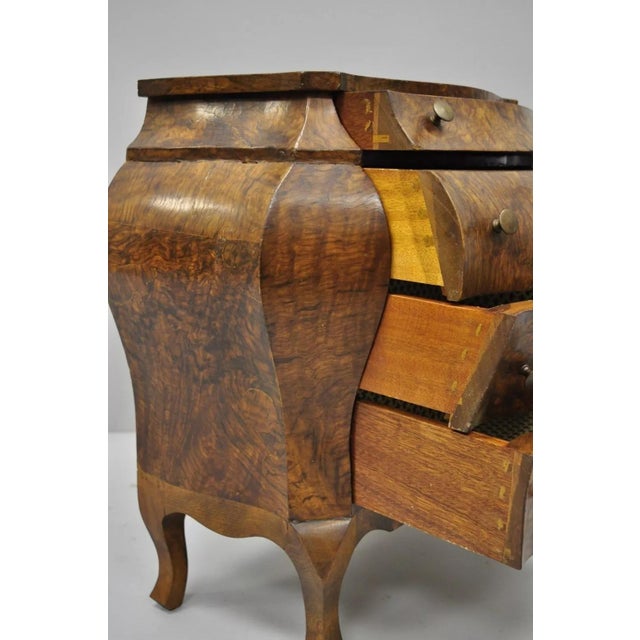 Brown Small Italian Jewelry Chest Burl Olive Wood French Louis XV Style Bombe Commode For Sale - Image 8 of 10