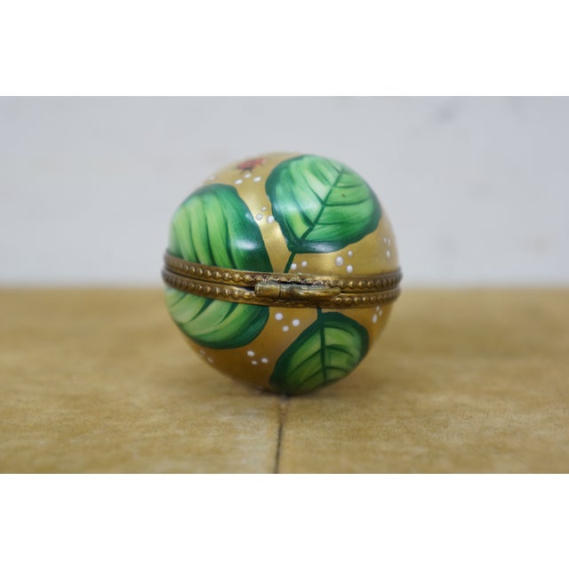 Ceramic Late 20th Century Parry Vieille Limoges France Peint Main Gold Butterfly Ladybug Egg Keepsake Box For Sale - Image 7 of 12