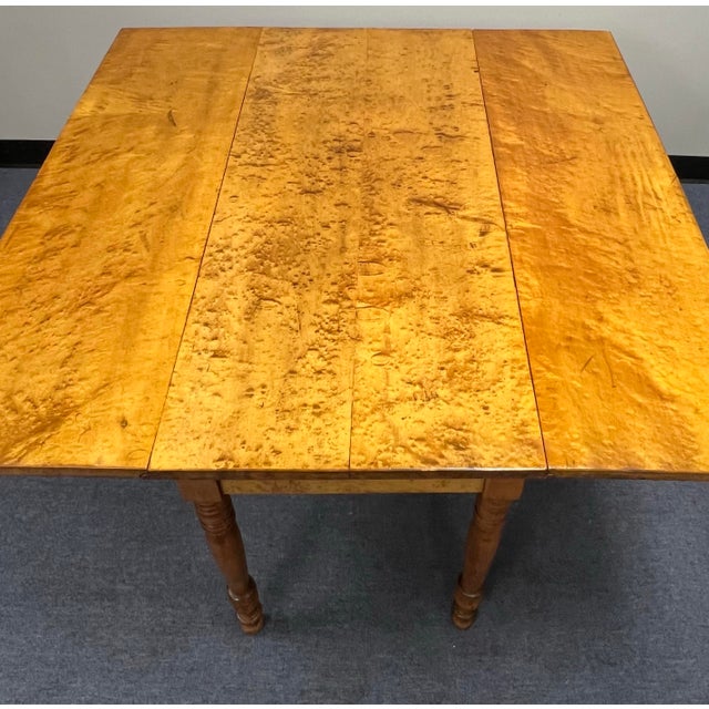 Wood Antique Sheraton Circa 1830 Solid Birds Eye Maple Drop Leaf Table For Sale - Image 7 of 12