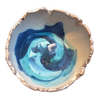 Fornaro Italian Ceramic Blue Swirl Dish For Sale