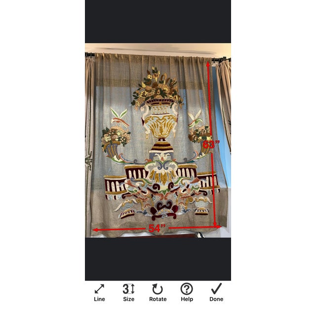 Hand-Embroidered Indian Export Drapery Panel With Velvet Appliqué, Classical Urn Motif. For Sale - Image 9 of 10