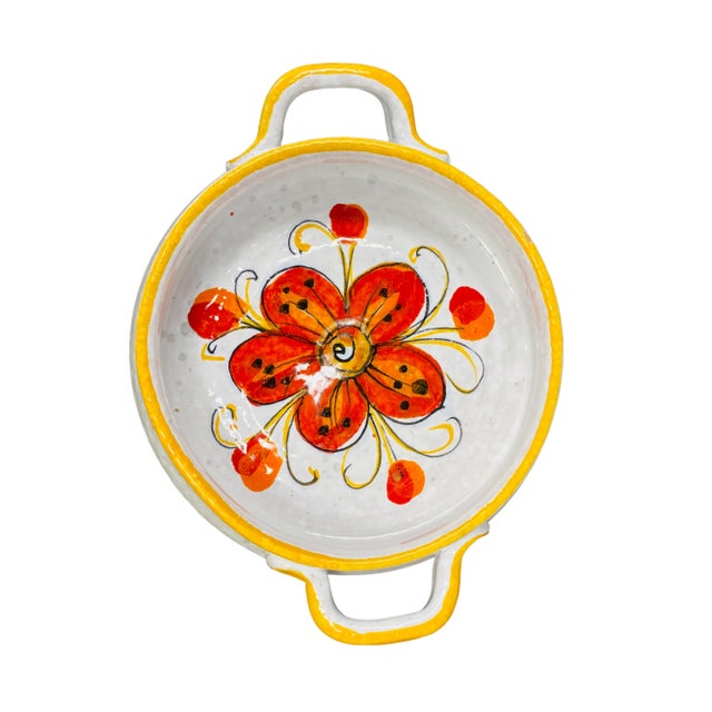 Hollywood Regency Vintage Italian Hand Painted Two Handled Pottery Bowls Made in Italy a Set of 4 For Sale - Image 3 of 11