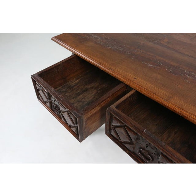 Antique Oak Spanish Console Table with Handcrafted Drawers, 18th Century For Sale - Image 12 of 18