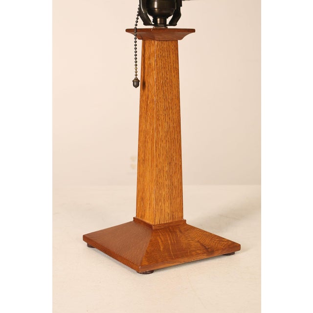 Wood Stickley Mission Collection Oak Table Lamp with Art Glass Shade For Sale - Image 7 of 18