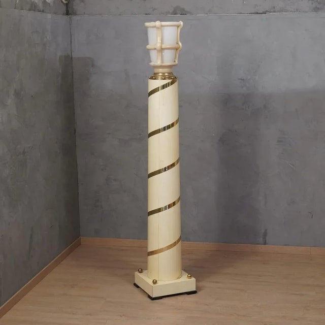 Metal Art Deco Murano Glass and Brass Floor Lamp, 1940s For Sale - Image 7 of 10