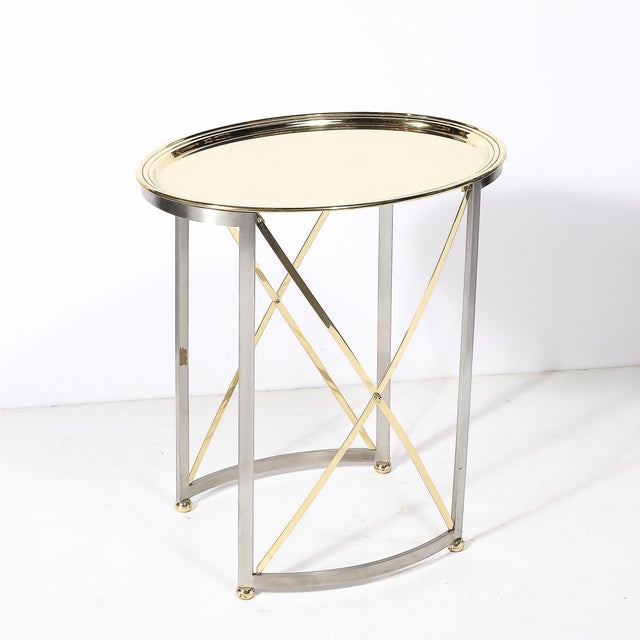 Mid-Century Polished Brass & Brushed Steel Side Table With Lattice Supports For Sale - Image 12 of 14