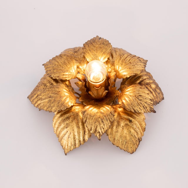 Vintage Italian Gold Leaf Flush Mount or Wall Sconce by Masca, 1970s For Sale - Image 4 of 8