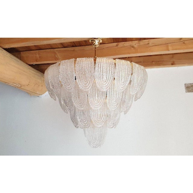 Mid-Century Modern Murano glass chandelier attributed to Mazzega, Italy, 1980s. Large Vintage translucent and textured...
