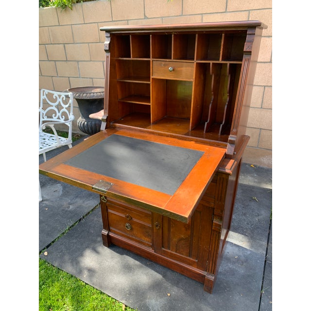 Antique Victorian Eastlake Petite Drop Front Secretary Desk For Sale - Image 4 of 18