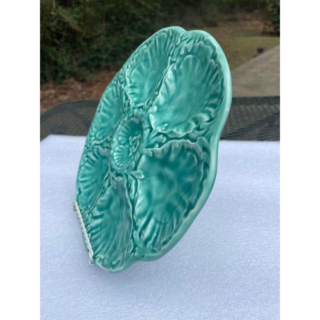 1940s French Gien Turquoise Majolica Oyster Plate For Sale - Image 6 of 11