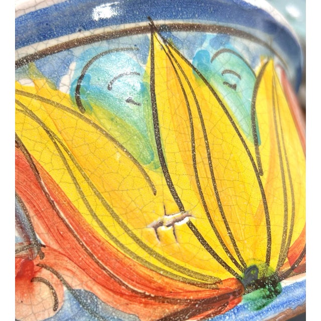 Vintage Italian Majolica Style Planter Bowl – Hand Painted Mediterranean Terracotta Centerpiece For Sale - Image 12 of 12