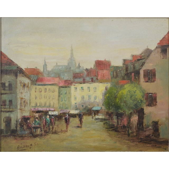 A vintage original painting of a Parisian street scene of days gone by and done in an Impressionist style. Bring memories...