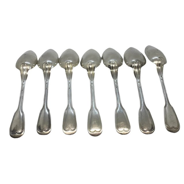 Late 19th Century Late 19th Century Christofle “Chinon” Silverplate Oval Table Serving Spoons With Pointed Bowls - Set of 7 For Sale - Image 5 of 13
