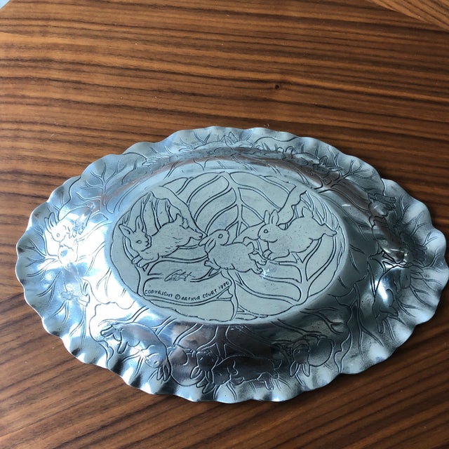 Metal 1990s Arthur Court Aluminum Bunny Rabbit & Cabbage Leaf Oval Platter For Sale - Image 7 of 8
