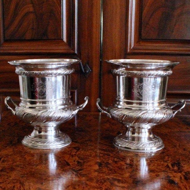 Pair English Silver Plate Campagna Urns- Champagne / Wine Coolers For Sale - Image 15 of 17